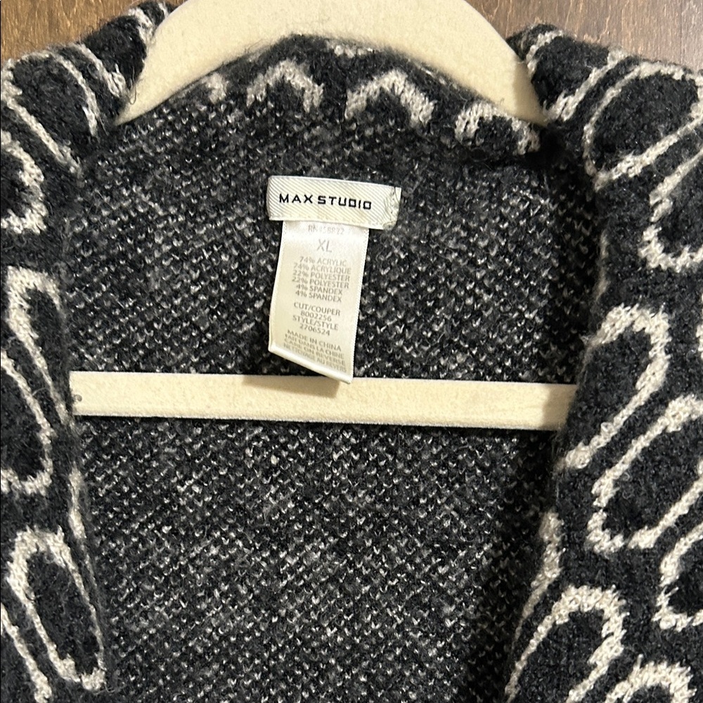 Max Studio  Cozy Black Charcoal Patterned Open-Front Women's Cardigan Sweater XL - Picture 2 of 10